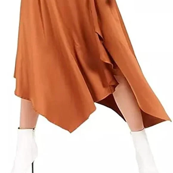 Bar III Womens satin Brown Short Sleeve V Neck Tea-Length Dress Size XL - Picture 3 of 6